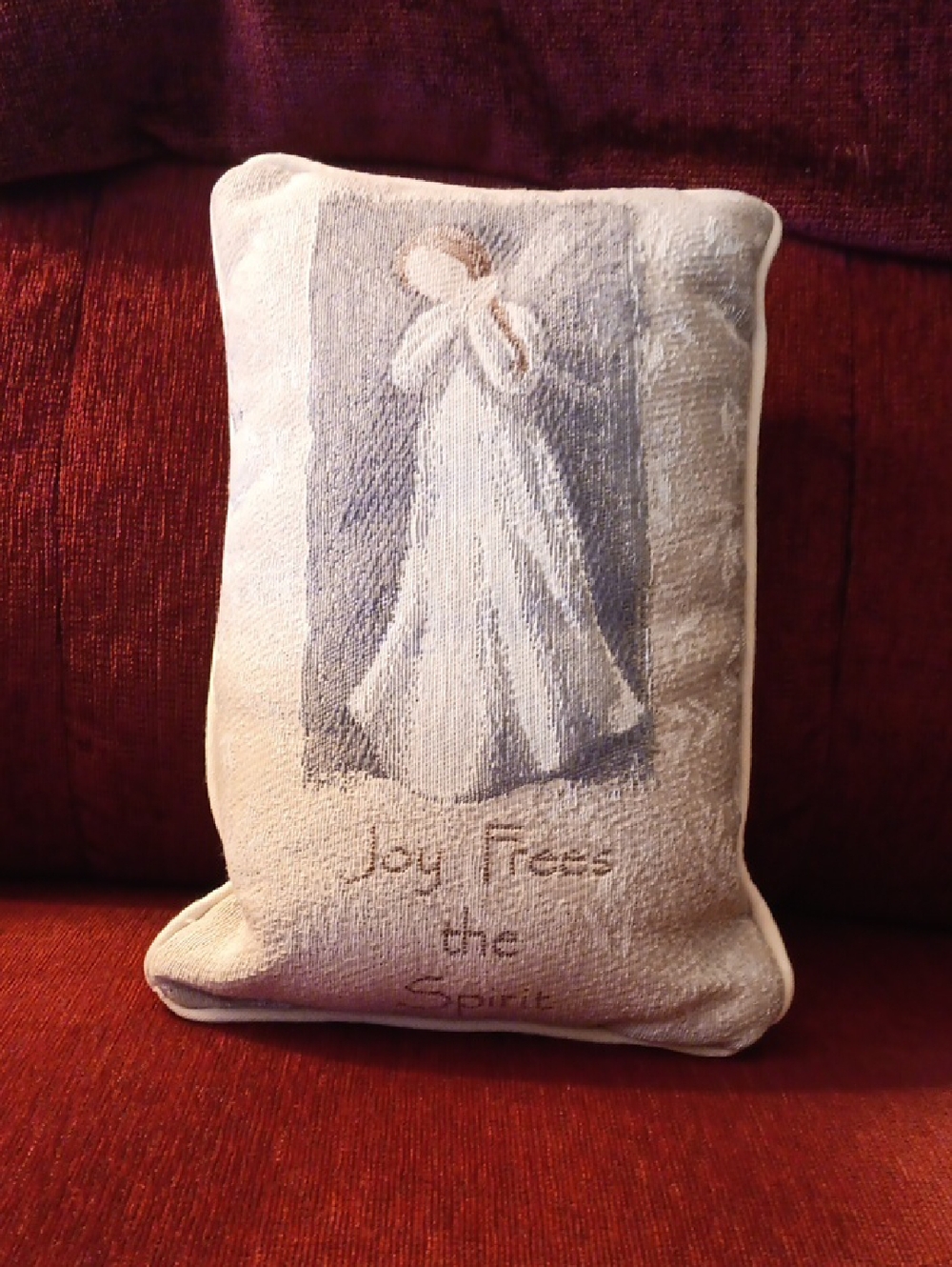 Joy Frees The Spirit Willow Tree Cream and Gray Angel Accent Pillow